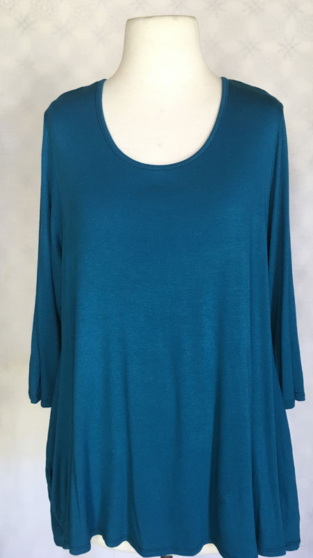 3/4 Sleeve Pocketed Tunic Top - Teal
